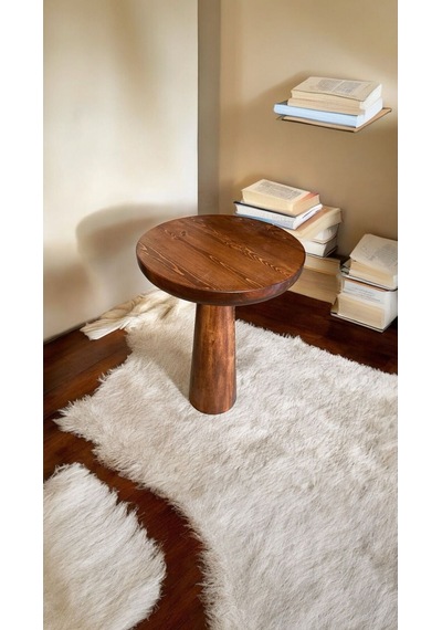 Wood Wooden Ahşap Tekli Konik Mantar Yan Sehpa Modern Kestane Renk Fiskos Kestane