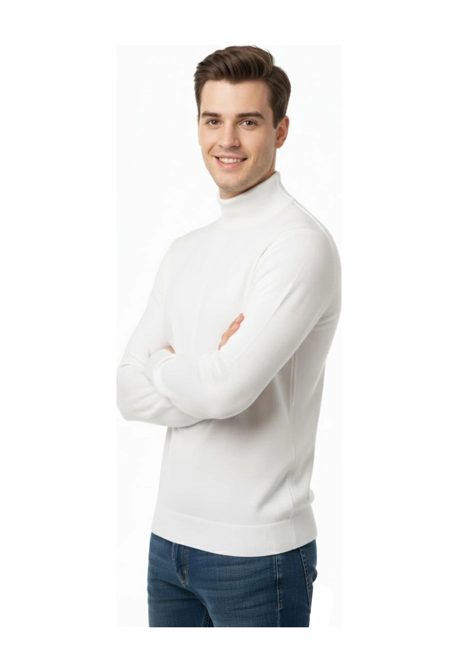 Çizgi Erkek Yarım Balıkçı Kazak Çelik Örgü Regular Kalıp 4241b Bgl-st04854 Beyaz