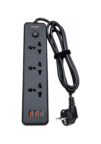 Tr 6in1 Power Strip 2500w Akım Korumalı Çoklu Priz, 3 Ac  , 2x Qc18w Usb-a, Pd30w Usb-c Hızlı Şarj, 150 Cm Ka 0