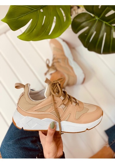 Erva'nın Butiği Nude Deri Travis Kadın Sneakers-2725