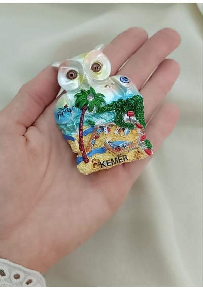 Magnet Baykuş Taşlı Mıknatıslı Buzdolabı Süsü Nazar Göz Boncukllu Palmiye Agacı Türkiye Kemer Yazılı