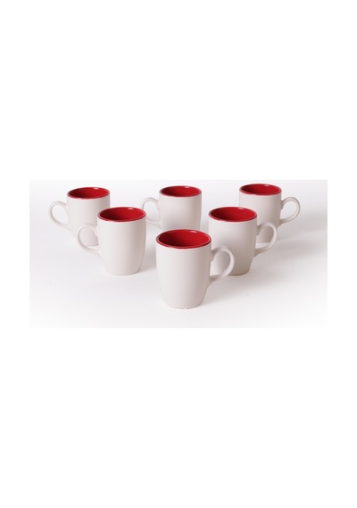 Keramika Mat Beyaz / Kırmızı Bulut Kupa 9 Cm 6 Adet Çok Renkli