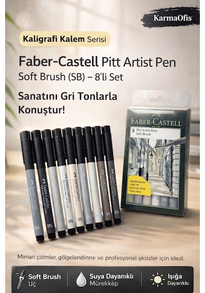 Pitt Artist Pen Soft Brush Sb 8 Li Set Gri Ton Kaligrafi Ve Çizim Kalemleri