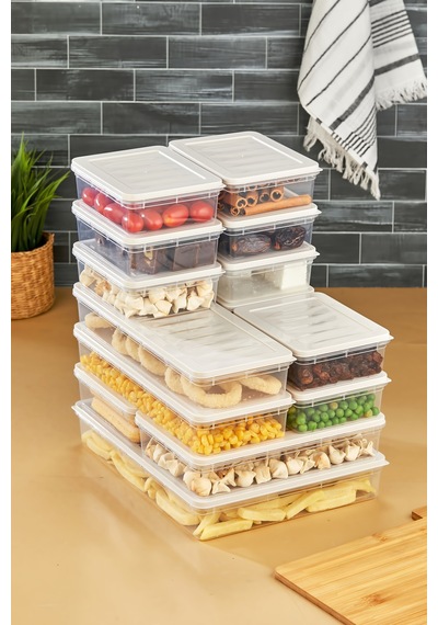 Multi Box 13 Parça 4 Farklı Boy Saklama Kabı Seti - Dondurucu & Mikrodalga Uyumlu Krem