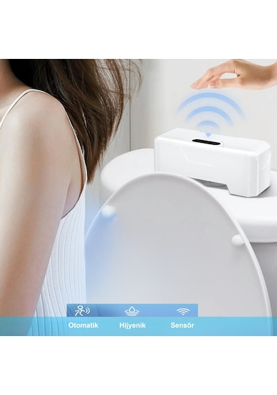 Hymark Otomatik Wc Tuvalet Sifonu Kızılötesi Sensörlü Temassız Akıllı Sensör Şarjlı Dahili Pil Beyaz