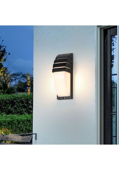 24 Watt Beyaz Işık Ledli Bahçe, Balkon, Teras, Kamelya, Veranda, Banyo Apliği, Dekoratif Led Armatür Siyah