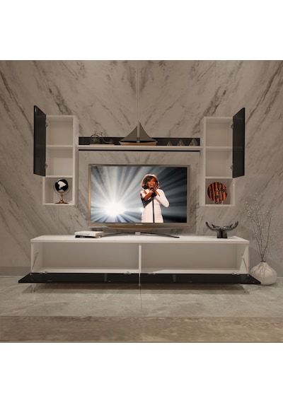 Decoraktiv Eko 5da Slm Std Silver Tv Ünitesi Tv Sehpası Beyaz - Siyah