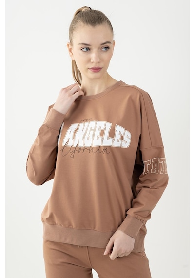 Maraton Sportswear Oversize Kadın Bisiklet Yaka Uzun Kol Basic Mantar Sweatshirt 22168-mantar