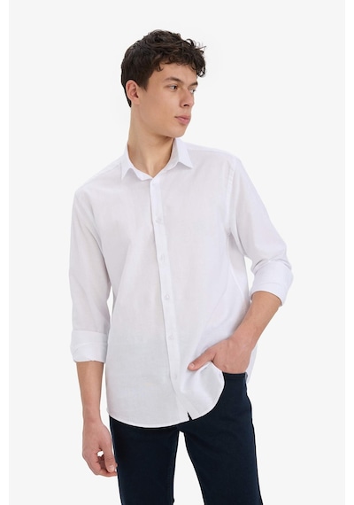 DeFacto Regular Fit Polo Yaka Keten Yazlık Uzun Kollu Beyaz Gömlek E1729AX25SPWT34 DeFacto Regular Fit Polo Yaka Keten Yazlık Uzun Kollu Beyaz Gömlek E1729AX25SPWT34