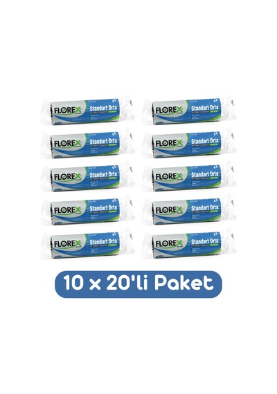 Florex Standart Orta Boy Çöp Torbası 55x60 Cm 20'li Rulo Siyah 10 Rulo (200 Adet)