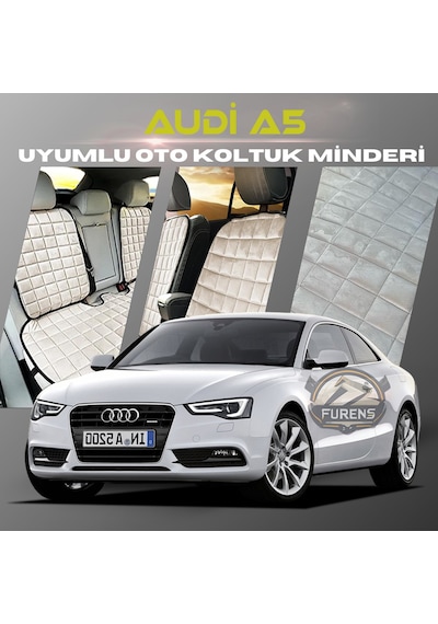 Audi A5 Bej Renk Tay Tüyü Cepli & Terletmez Sırtlı Oto Koltuk Minder Seti - Koltuk Koruma Kılıfı Ön & Arka Tam Set