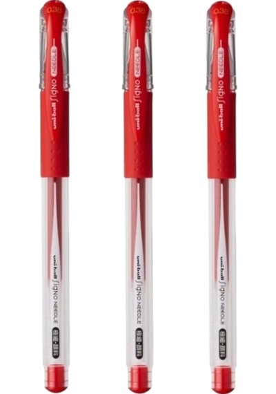 Uniball Signo Needle 0.38 İğne Uçlu Jel Kalem Kırmızı Üç Adet