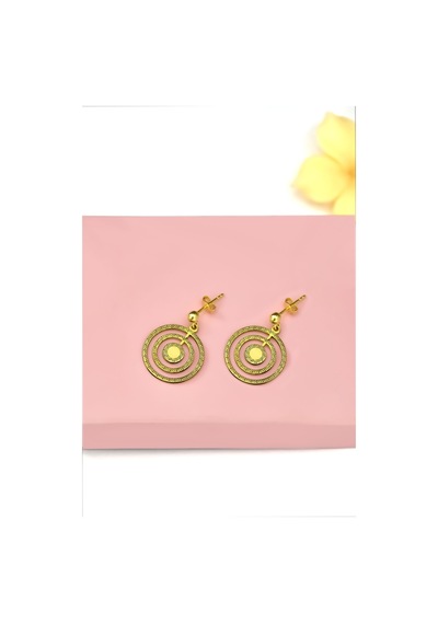925 Ayar Gümüş Gold Kaplama Greek Desenli İç İçe Daire Top Küpe