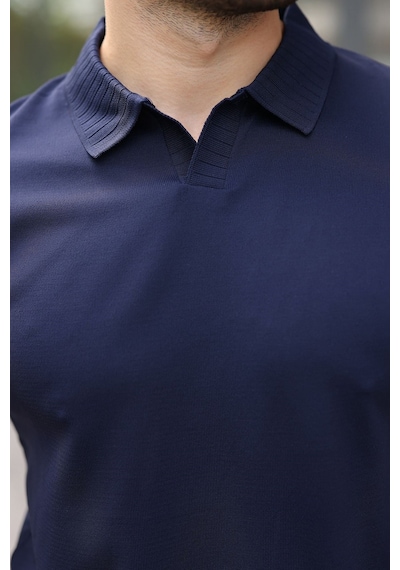 Madmext Lacivert Regular Fit Polo Yaka Triko Erkek Tişört E7502