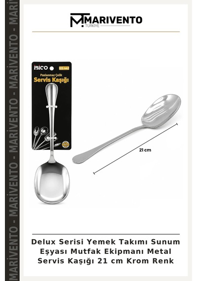 Delux Serisi Yemek Takımı Sunum Eşyası Mutfak Ekipmanı Metal Servis Kaşığı 21 Cm Krom Renk