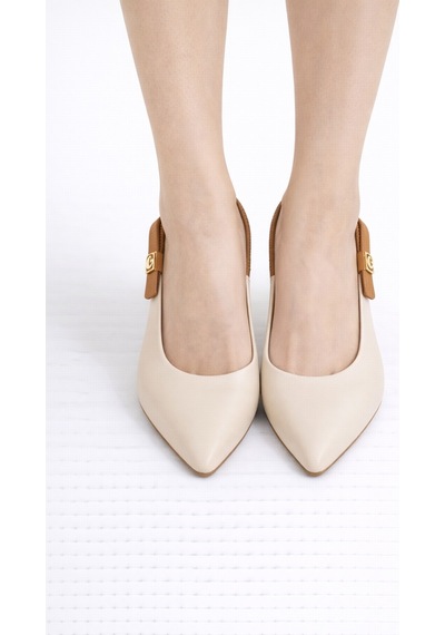 Dadwolf Kadın Slingback Topuklu Ayakkabı Sivri Burun 5,5 Cm Orta Topuk Bantlı Zarif Günlük Ofis Stiletto Bej