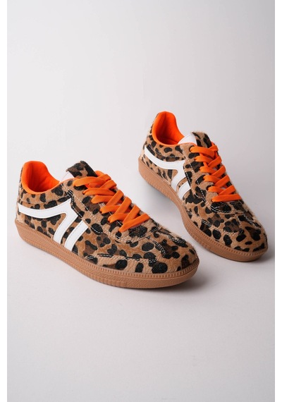 Muggo Huxley Çift Bağcıklı Günlük Kadın Sneaker Spor Ayakkabı Leopar