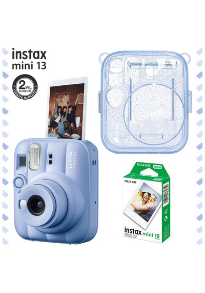 Instax Mini 13 Mavi Fotoğraf Makinesi Simli Pleksi Kılıf Ve 10'lu Film Hediye Seti