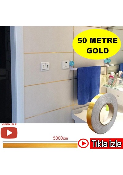 50 Metre Fayans Arası Şerit Dekoratif Yapışkan Renkli Dekor Bant Sarı