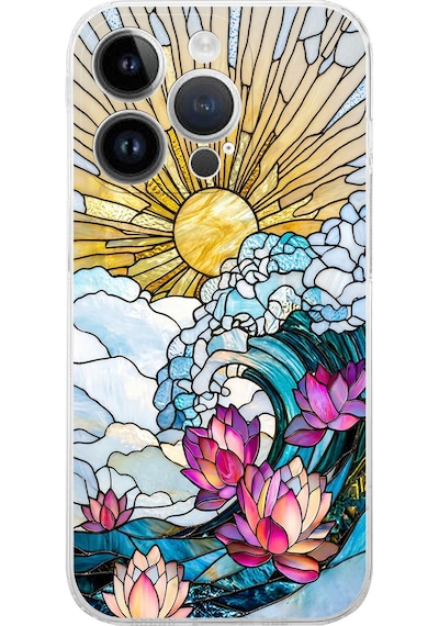 Printify Apple Uyumlu iPhone 14 Pro İle  Vitray Okyanus Sabahı Tasarımlı Şeffaf Silikon Kılıf Şeffaf