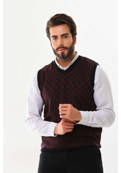 Pelikan Erkek Çizgili V Yaka Süveter 9606 Bordo
