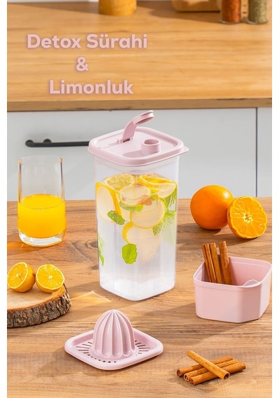 Porsima 06-1109 Detoks Sürahi & Limonluk Şeffaf 1,5 L - Pembe