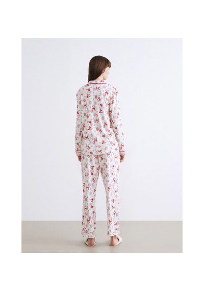 Lcw Dream Ekru Gömlek Yaka Yılbaşı Temalı Kadın Pijama Takımı