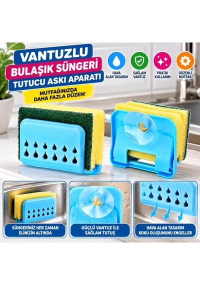 Mutfak Lavabo Vantuzlu Bulaşık Süngeri Askısı Aparatı