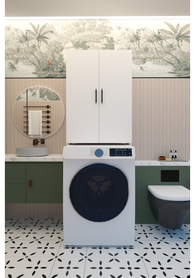 Terra İki Kapaklı Çamaşır Makinesi Dolabı Beyaz