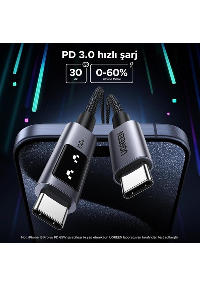 Uno Usb-c 100w 5a Qc Pd Örgülü Hızlı Şarj Kablosu, 1 Metre, Siyah, 35501 Diger