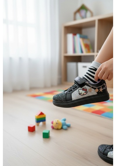 Enoch Hello Kitty Karakterli Ve Zincir Detaylı Kız Çocuk Ayakkabı Siyah