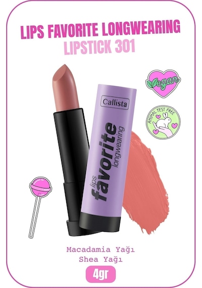 Callista Lips Favorite Longwearing Lipstick Ruj 301 Serving Looks - Pembe