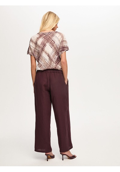 Faik Sönmez Arka Beli Lastikli Wide Leg Fit %100 Keten Pantolon S26pnt013 Us26pnt013203 Koyu Mürdüm