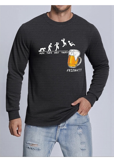 Startmore Startmorejumping Into The Beer Friday Evolution Baskılı Üstler Erkek Yumuşak Trendy Kazak Sıcak Kalınl Antrasit