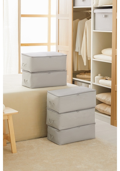 Ocean Home Textile 5'li Orta Boy Gri Balıksırtı Hurç Set 52 x 28 x 21 cm