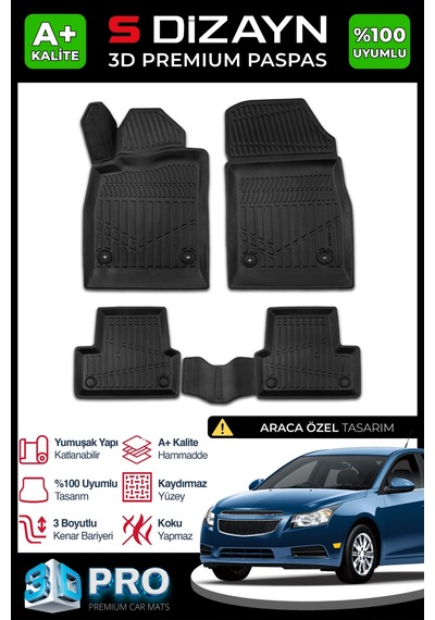 S-dizayn Chevrolet Cruze 3d Pro Havuzlu Paspas 2008-2019 A+ Kalite