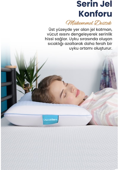 Viscofoam Evva Terletmeyen Ortopedik Yastık Serinleten Visco Yastık Jelli Yastık  59x39x13cm