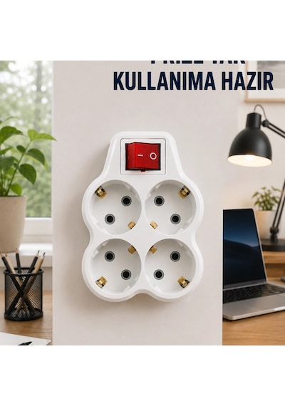 Anahtarlı 4 Lü Priz Adaptörü Direkt Prize Takılan Kompakt Priz Çoklayıcı Diğer