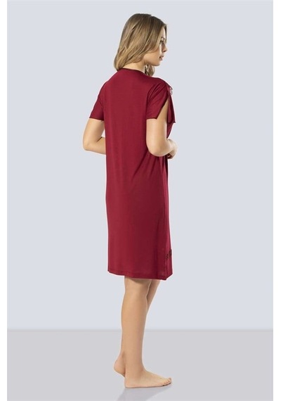 Türen 3282 Güpürlü V Yaka Gecelik - Bordo Bordo