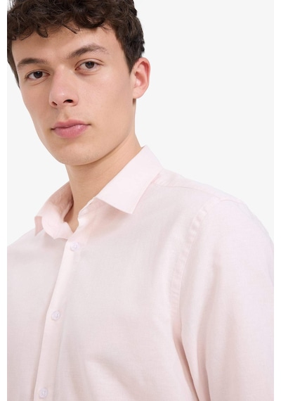DeFacto Regular Fit Polo Yaka Keten Yazlık Uzun Kollu Gömlek E1729AX25SPPN185