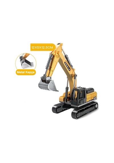 Diecast Oyuncak Metal İnşaat Araçları Metal Uçlu Kepçe Dozer Sürtmeli Ekskavatör Sarı