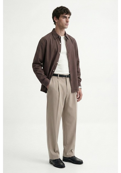 Antioch Relaxed Fit Çizgili Erkek Gömlek Kahve