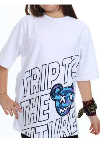Ekkokids Çocuk Trip Baskılı Tshirt-14548 Beyaz