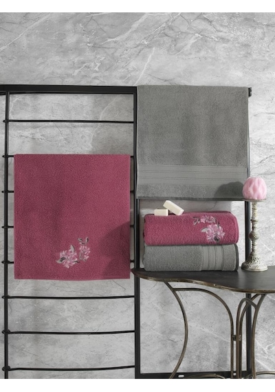 Cotton Box %100 Pamuk Hamam Havlu Seti Colorful Gri-Pembe