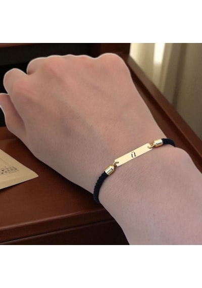 Archin Ü Harfine Özel Dikdörtgen Figürlü 14 Ayar Altın Plakalı Siyah Örgü İpli Hediye Bileklik-555harf Ü Archin Ü Harfine Özel Dikdörtgen Figürlü 14 Ayar Altın Plakalı Siyah Örgü İpli Hediye Bileklik-555harf Ü