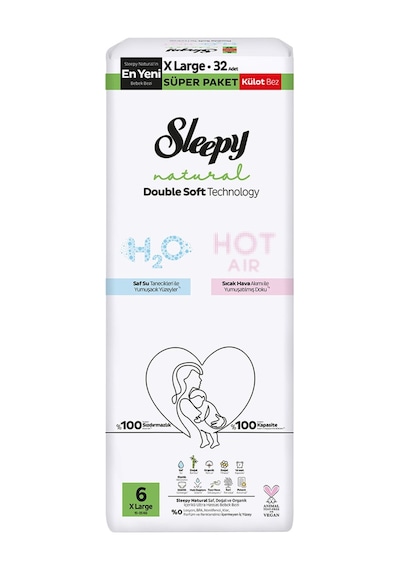 Sleepy Natural Double Soft Süper Külot Bez 6 No 15-25 Kg 32'li - 2 Adet Tarı 2 Numara