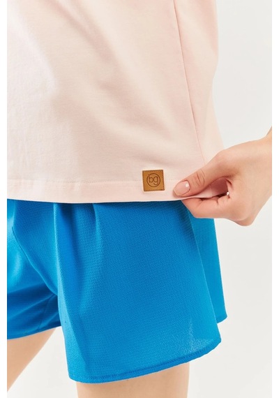 Kadın Oversize Rahat %100 Pamuklu Penye Bisiklet Yaka Kısa Kol Basic T-shirt Pudra