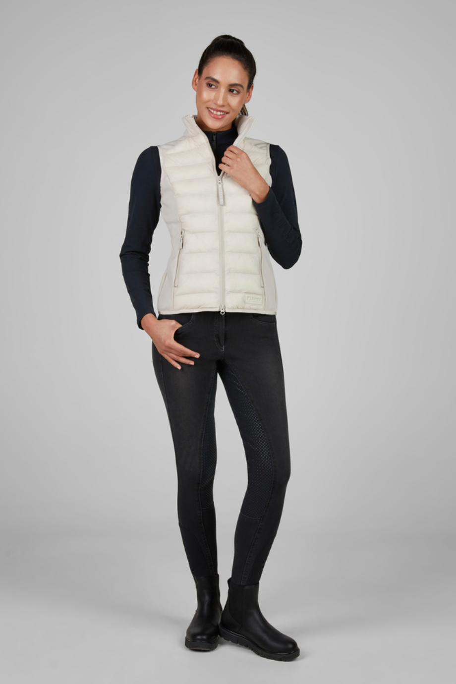 Pikeur Sports Lüks Hybrid 8003 Dolgulu Kadın Yelek Açık Gri