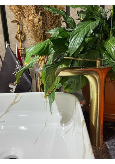 İsaoğlu Yapı Mat Gold Şelale Çanak Lavabo Bataryası Antik Gold Şelale Lavabo Bataryası Eskitme Batarya Gold
