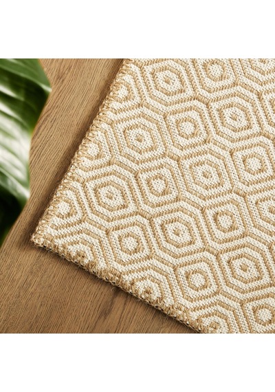 Ocean Home Textile Ekru Renk Karo Desenli Jüt Halı Kilim 80 X 150 Cm
